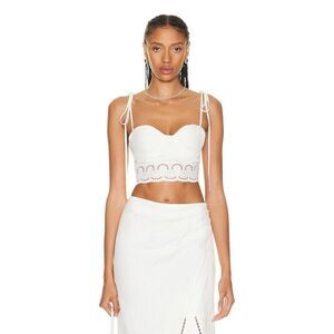 SIMKHAI Sherri Scarf Embroidered Linen Top‎ in White